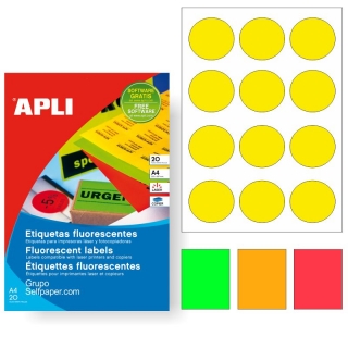 Etiquetas circulos amarillos fluorescentes, Apli